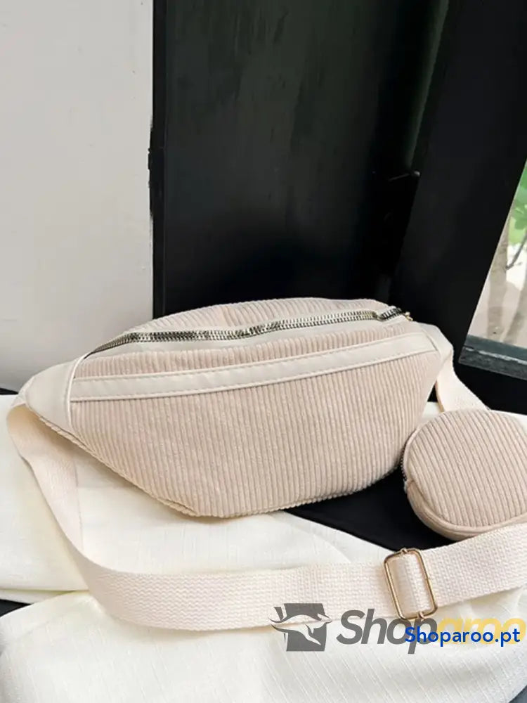 Corduroy Adjustable Strap Crossbody Bag with Pouch