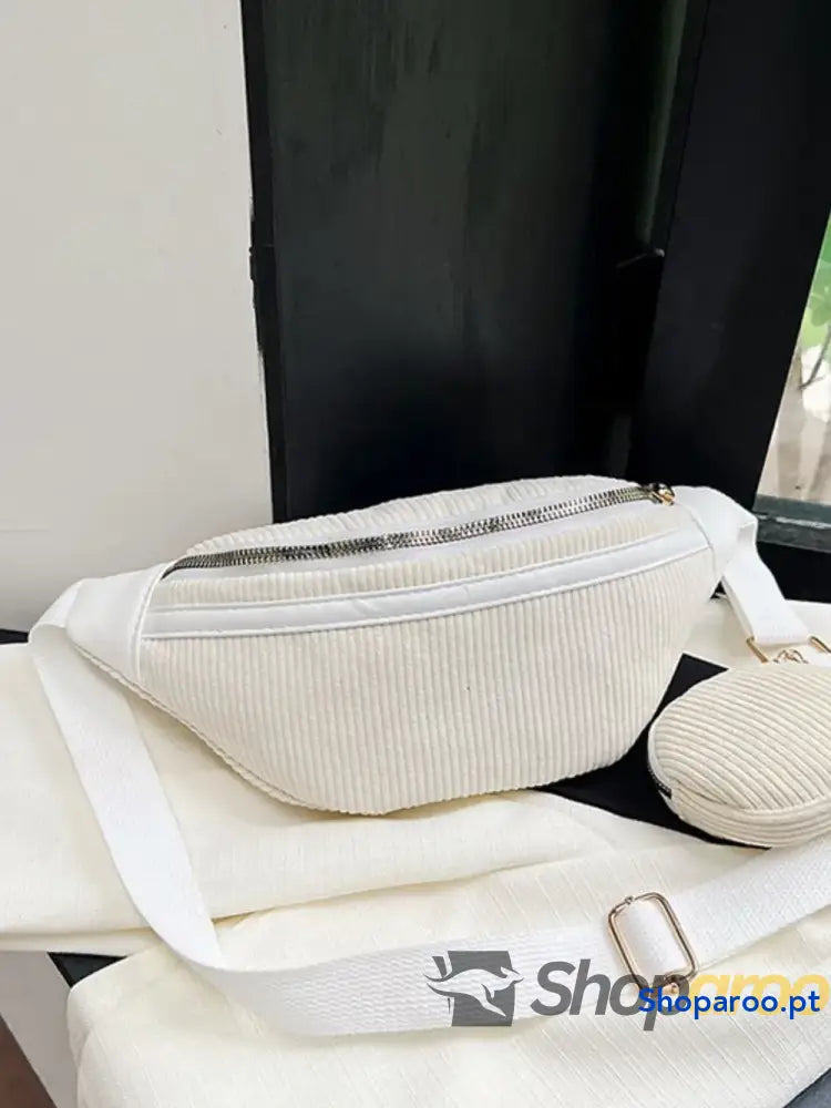 Corduroy Adjustable Strap Crossbody Bag with Pouch