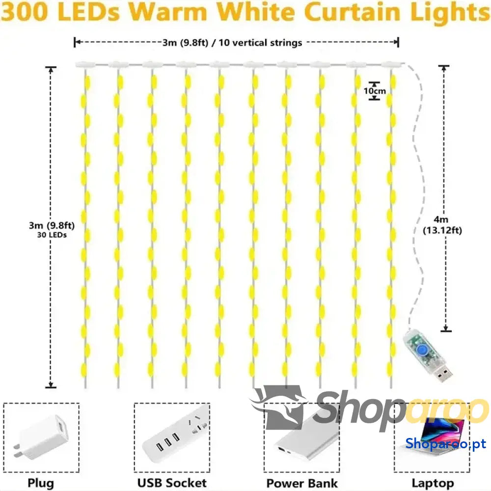 Cortina LED 3M para Natal e Decoração de Casa Jardim