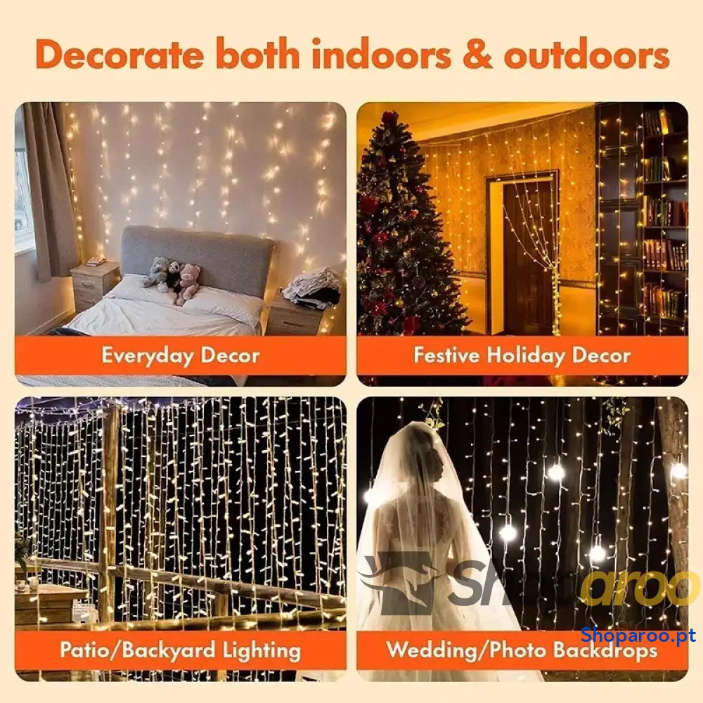 Cortina LED 3M para Natal e Decoração de Casa Jardim