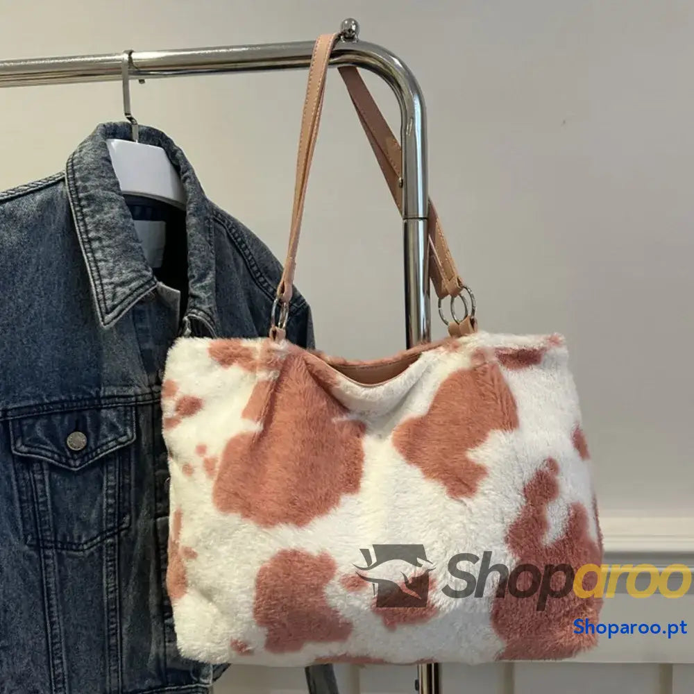 Cow Print Furry Tote Bag