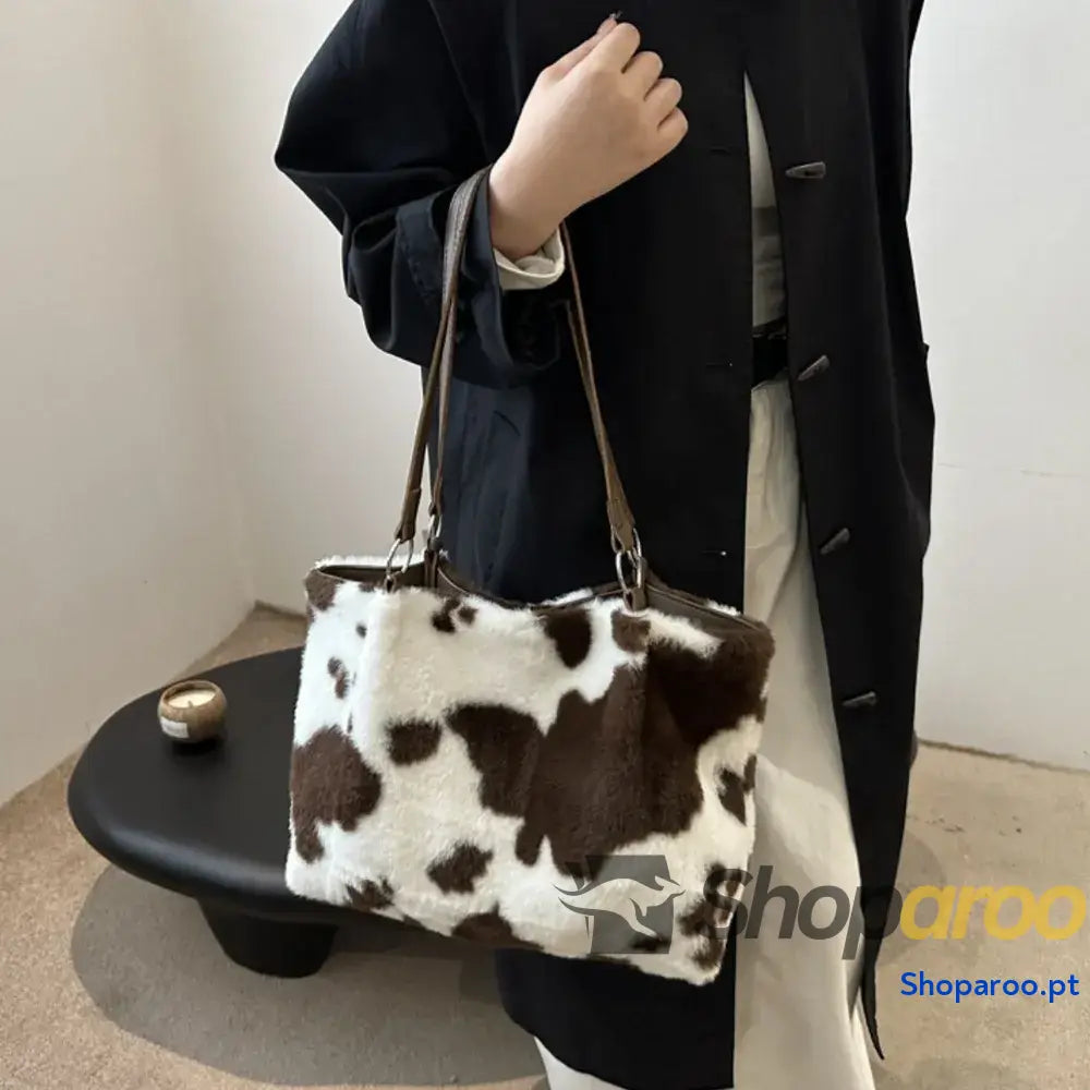 Cow Print Furry Tote Bag