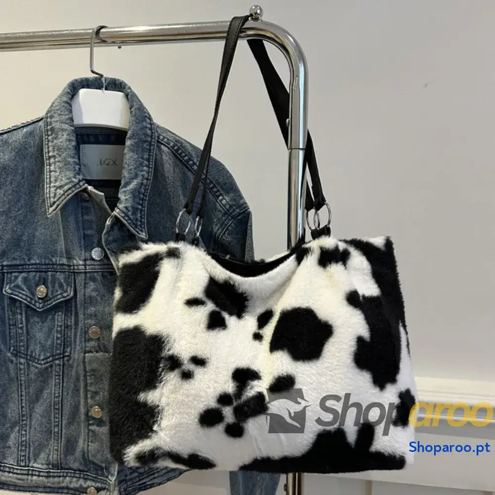 Cow Print Furry Tote Bag