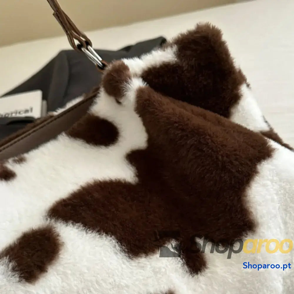 Cow Print Furry Tote Bag