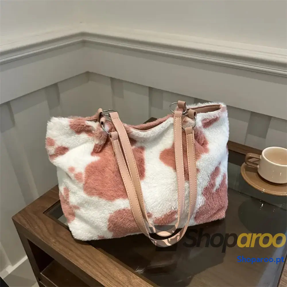 Cow Print Furry Tote Bag