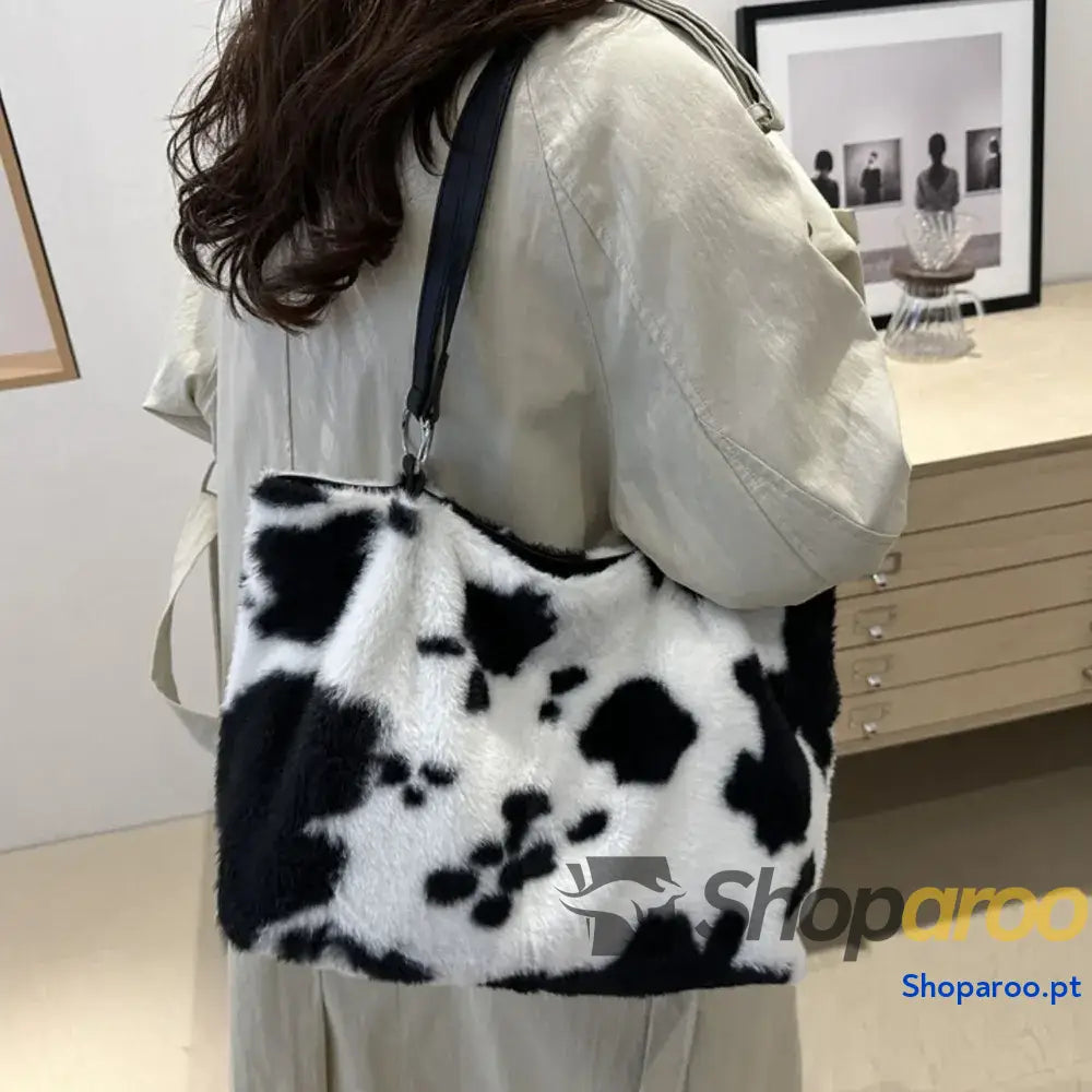 Cow Print Furry Tote Bag
