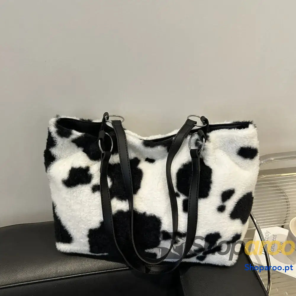 Cow Print Furry Tote Bag
