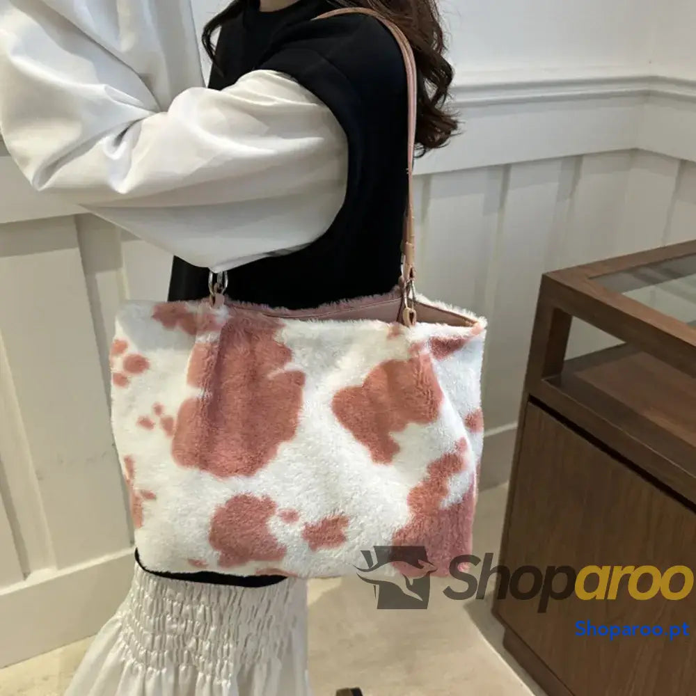 Cow Print Furry Tote Bag