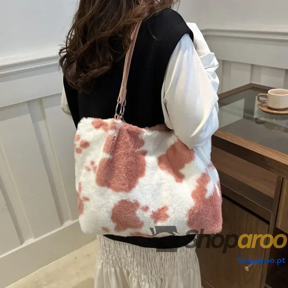 Cow Print Furry Tote Bag