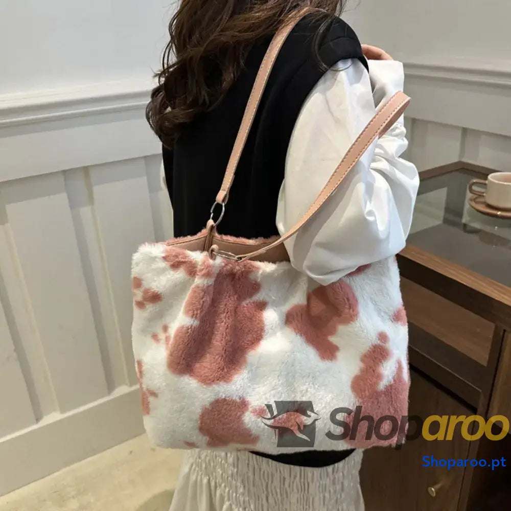Cow Print Furry Tote Bag