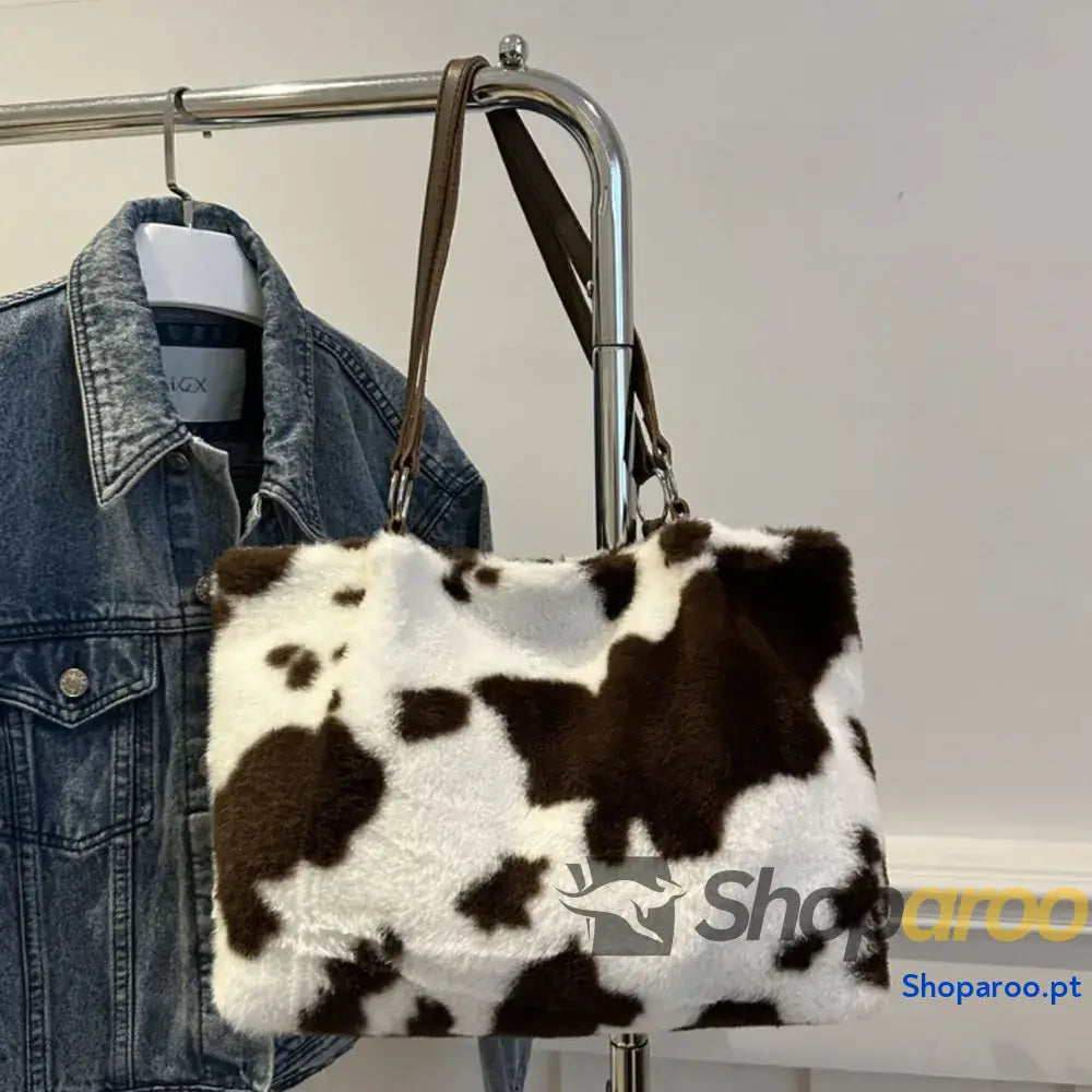Cow Print Furry Tote Bag