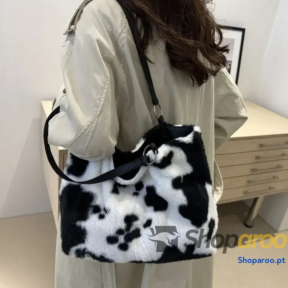 Cow Print Furry Tote Bag