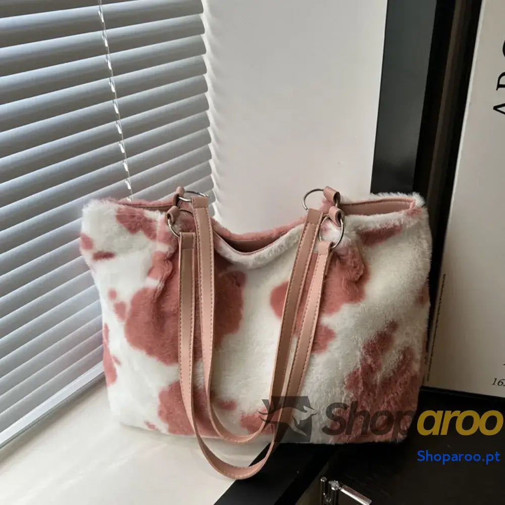 Cow Print Furry Tote Bag