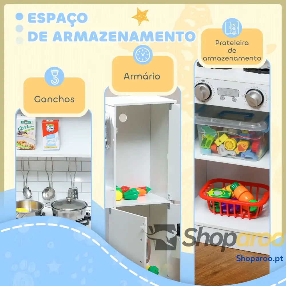 Cozinha de Brincar para Crianças acima 3 anos Infantil Madeira com Acessórios Máquina Gelo Ardósia e Telefone