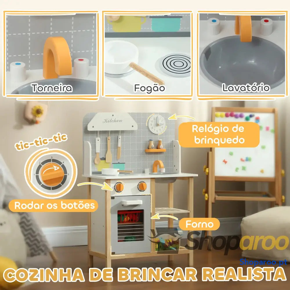 Cozinha de Brinquedo Infantil Madeira com Acessórios para Crianças