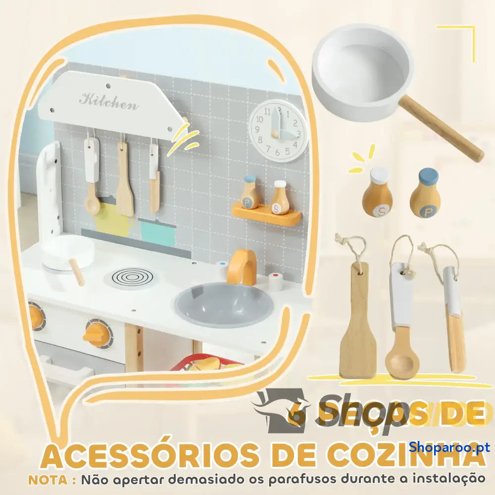 Cozinha de Brinquedo Infantil Madeira com Acessórios para Crianças