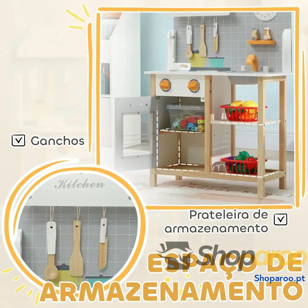 Cozinha de Brinquedo Infantil Madeira com Acessórios para Crianças
