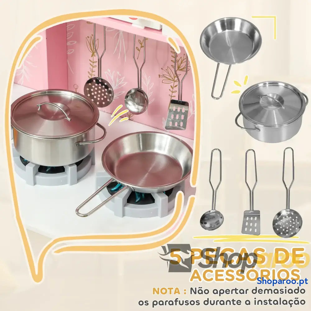 Cozinha de Madeira para Crianças com Máquina Gelo e Acessórios