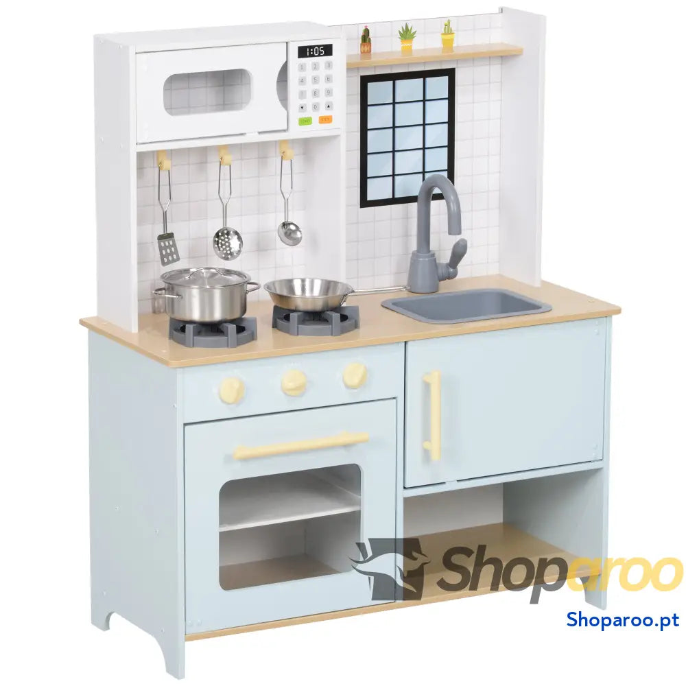 Cozinha de Madeira para Crianças Infantil com Acessórios Azul