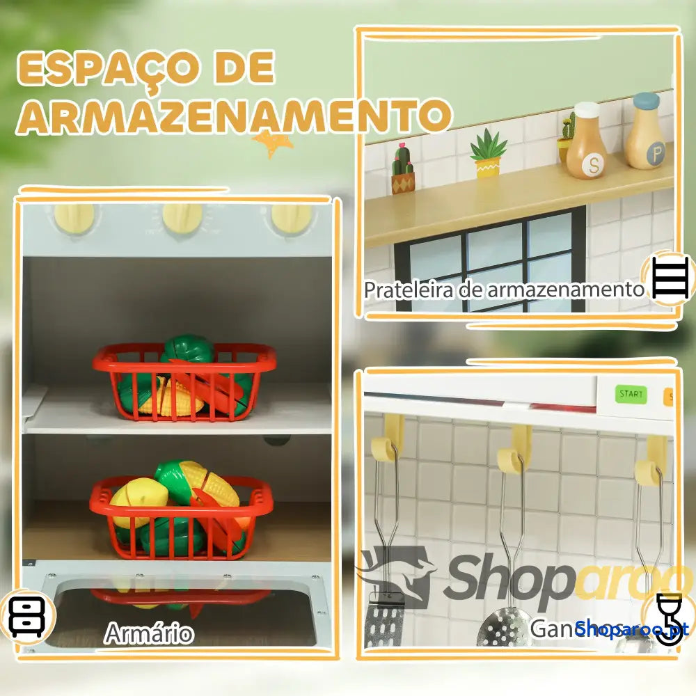 Cozinha de Madeira para Crianças Infantil com Acessórios Azul