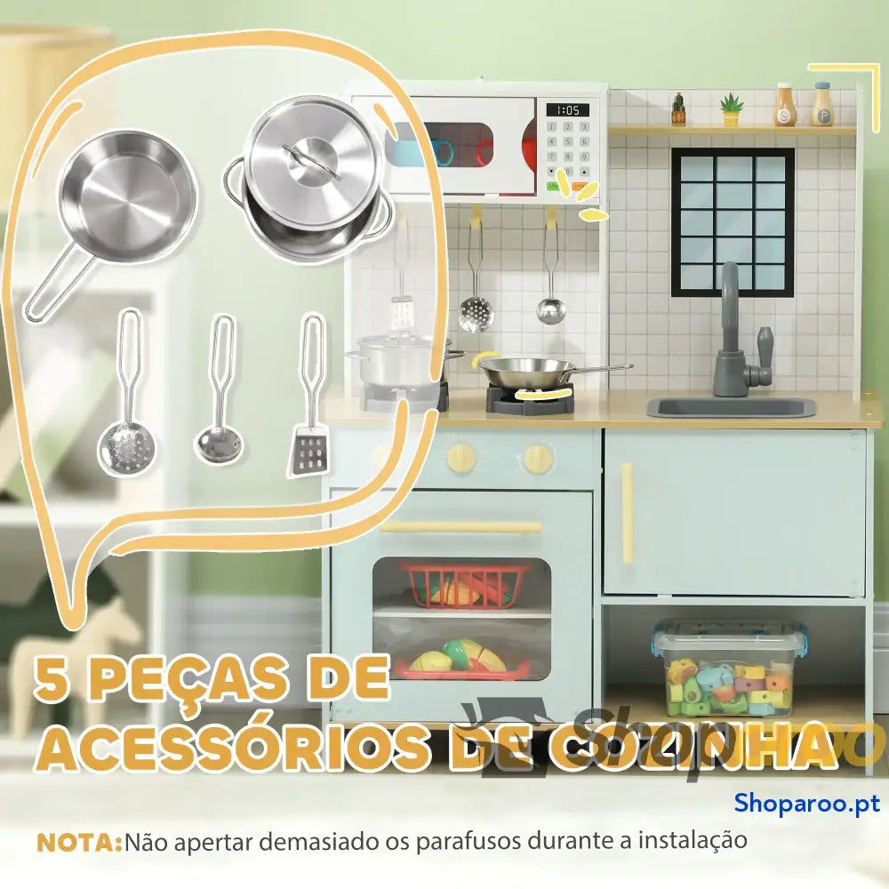 Cozinha de Madeira para Crianças Infantil com Acessórios Azul