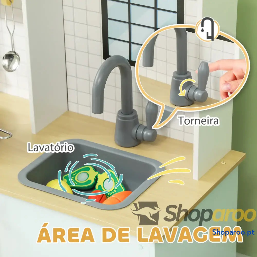 Cozinha de Madeira para Crianças Infantil com Acessórios Azul