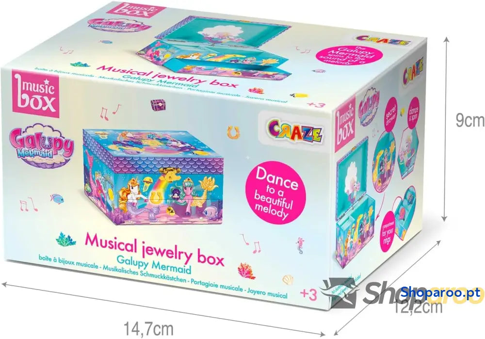 Caixa de jóias musicais para menina Galupy Mermaid caixa música com gaveta removível interior aveludado espelho
