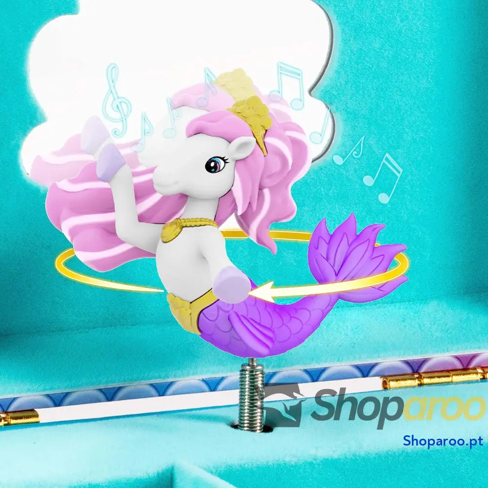 Caixa de jóias musicais para menina Galupy Mermaid caixa música com gaveta removível interior aveludado espelho
