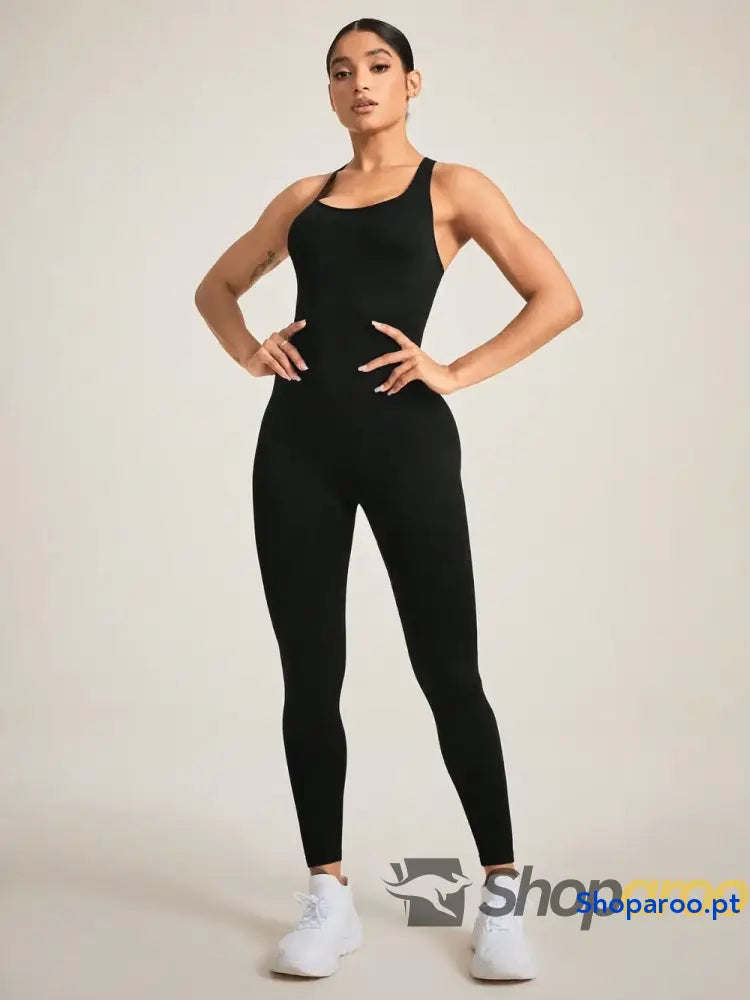 Crisscross Back Sleeveless Active Jumpsuit