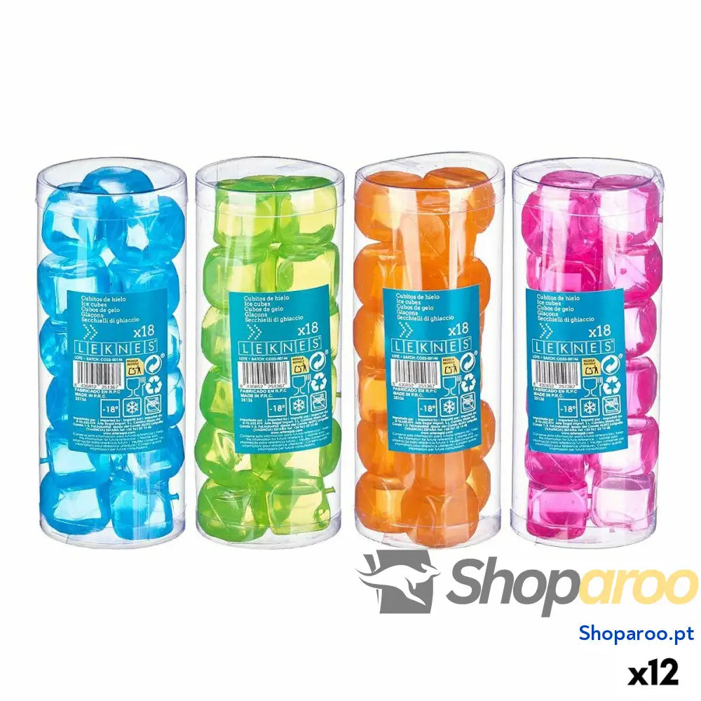 Cubos refrigerantes reutilizáveis Leknes TK22008 Azul Verde Laranja Cor de Rosa Polietileno Água destilada 6,5 x 16 x 6,5 cm 18 