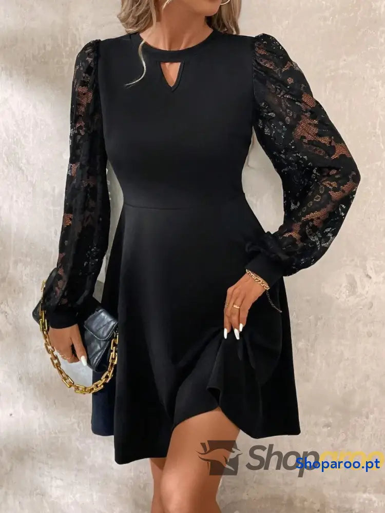 Cutout Lace Long Sleeve Mini Dress