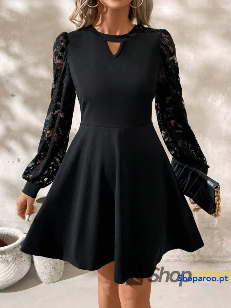 Cutout Lace Long Sleeve Mini Dress