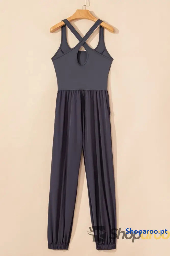 Cutout Square Neck Wide Strap Active Jumpsuit