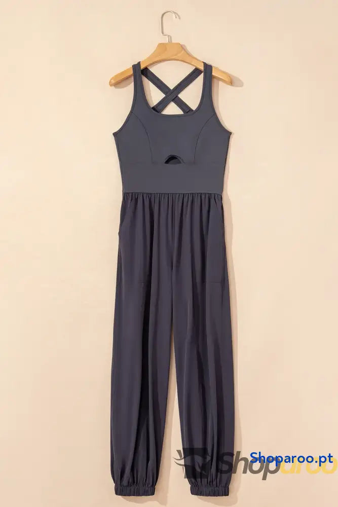 Cutout Square Neck Wide Strap Active Jumpsuit