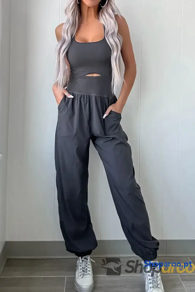 Cutout Square Neck Wide Strap Active Jumpsuit