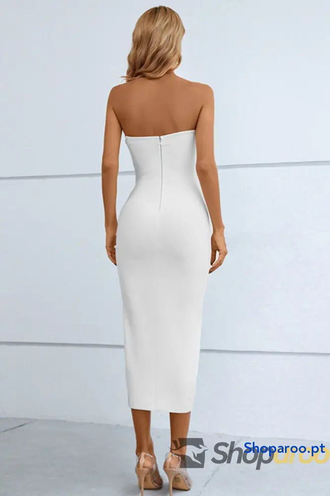 Cutout Strapless Drawstring Detail Split Bandage Dress