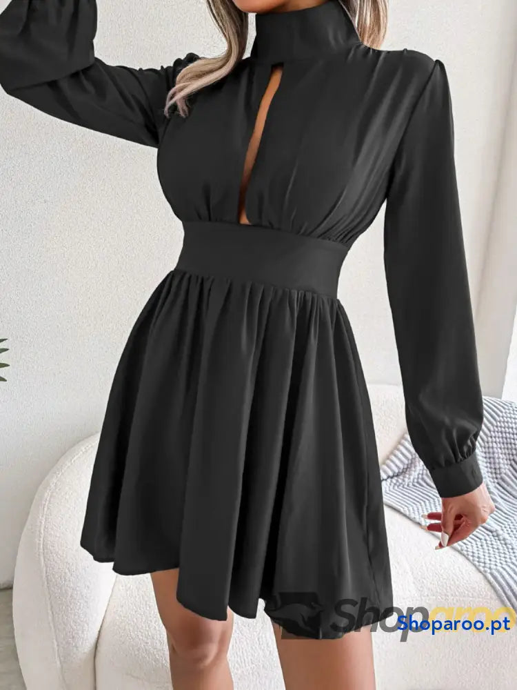 Cutout Turtleneck A-Line Mini Dress