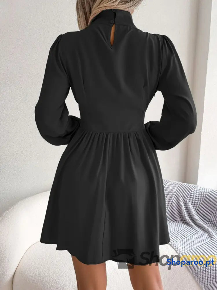 Cutout Turtleneck A-Line Mini Dress