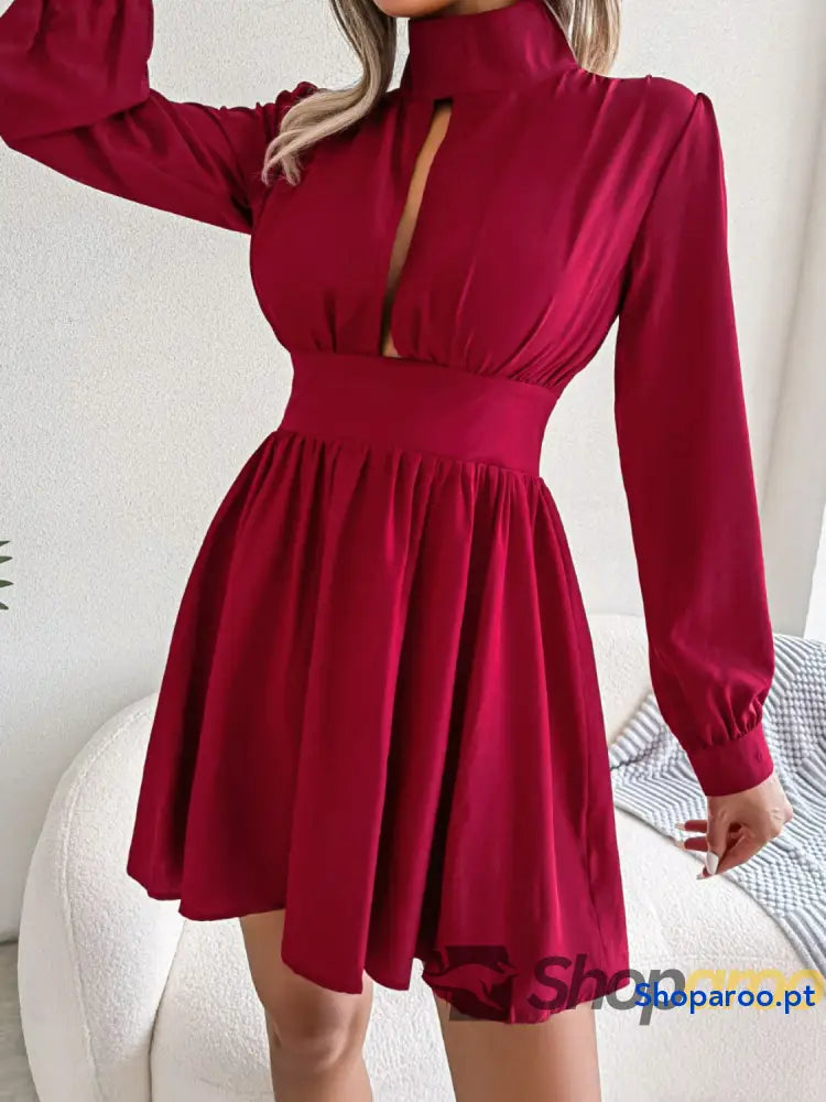 Cutout Turtleneck A-Line Mini Dress