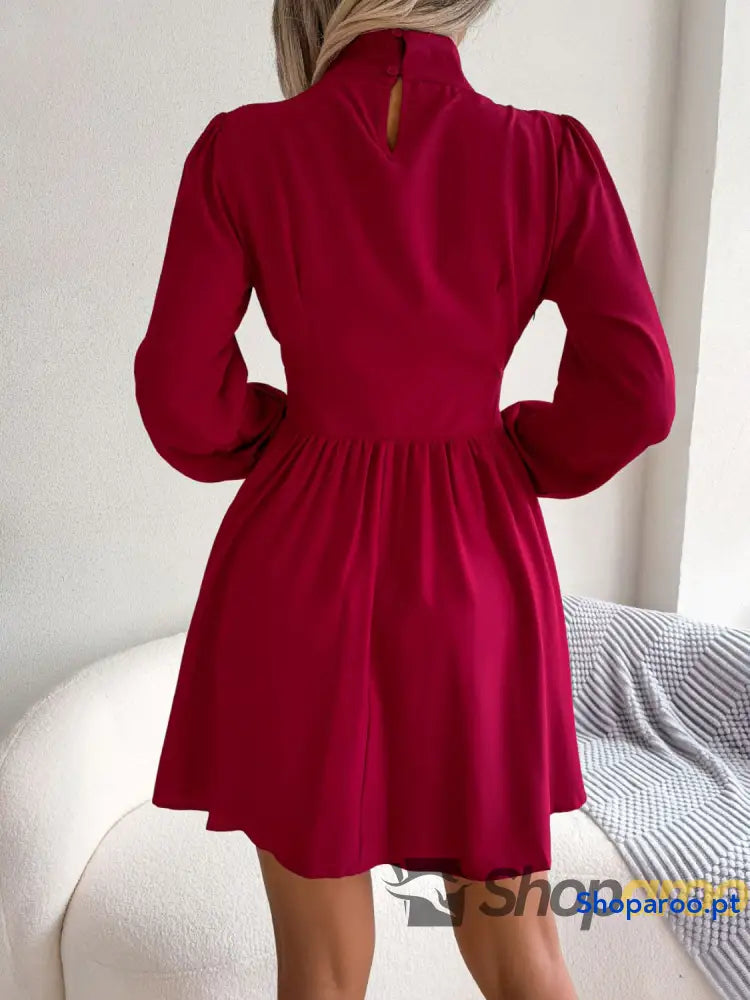 Cutout Turtleneck A-Line Mini Dress