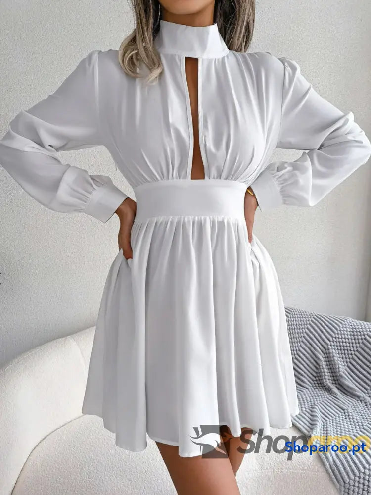 Cutout Turtleneck A-Line Mini Dress