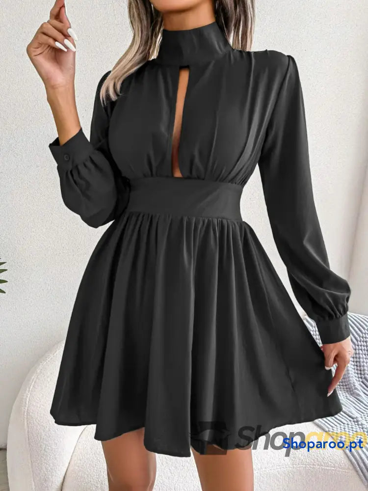 Cutout Turtleneck A-Line Mini Dress