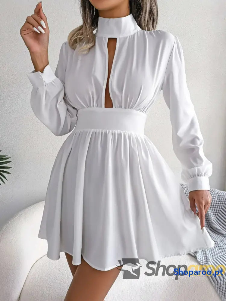 Cutout Turtleneck A-Line Mini Dress