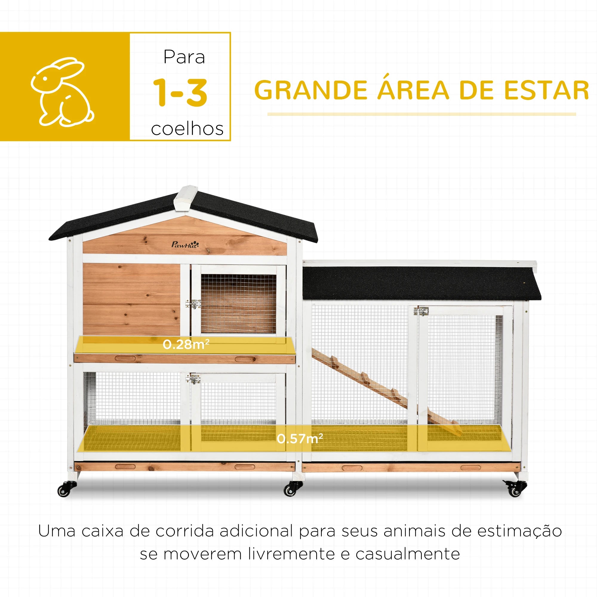 Coelheira de Madeira Grande para Coelhos com Rampa e Tabuleiro Removível