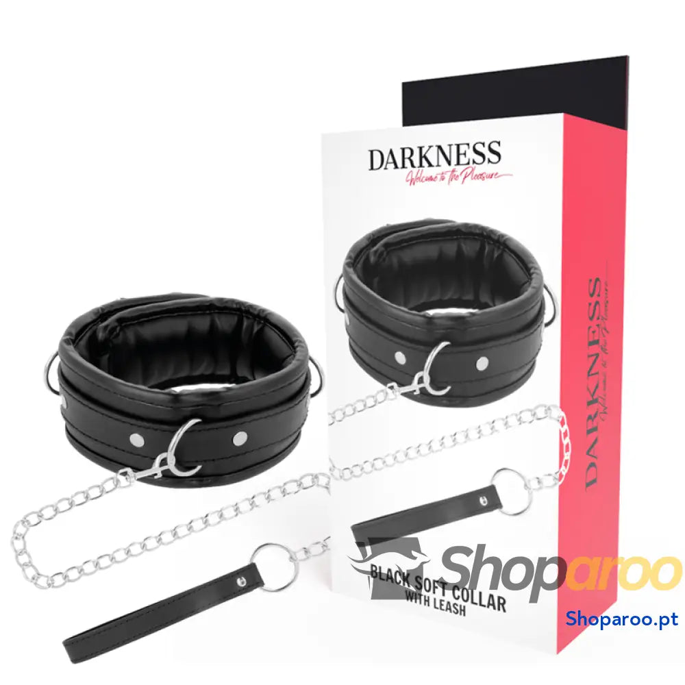 DARKNESS - COLAR DE COURO MACIO COM CORRENTE