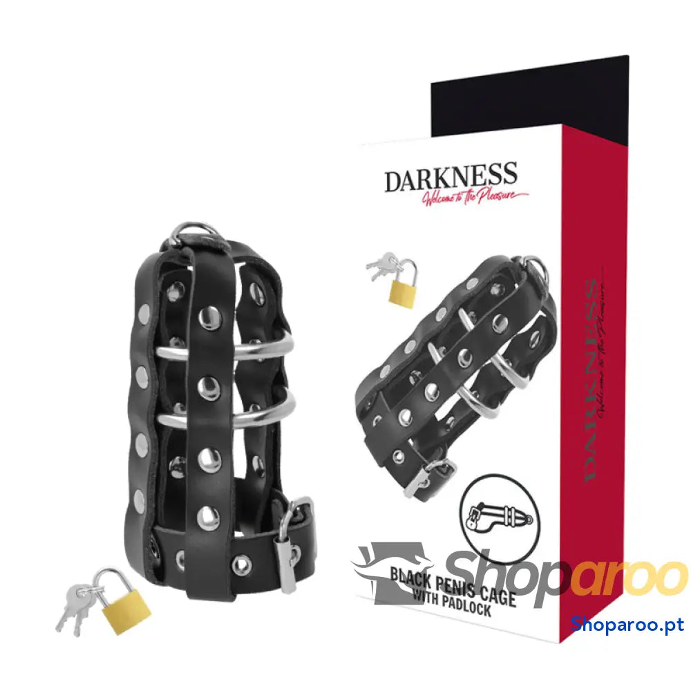 DARKNESS - GAIOLA DE CASTIDADE DE COURO COM FECHADURA