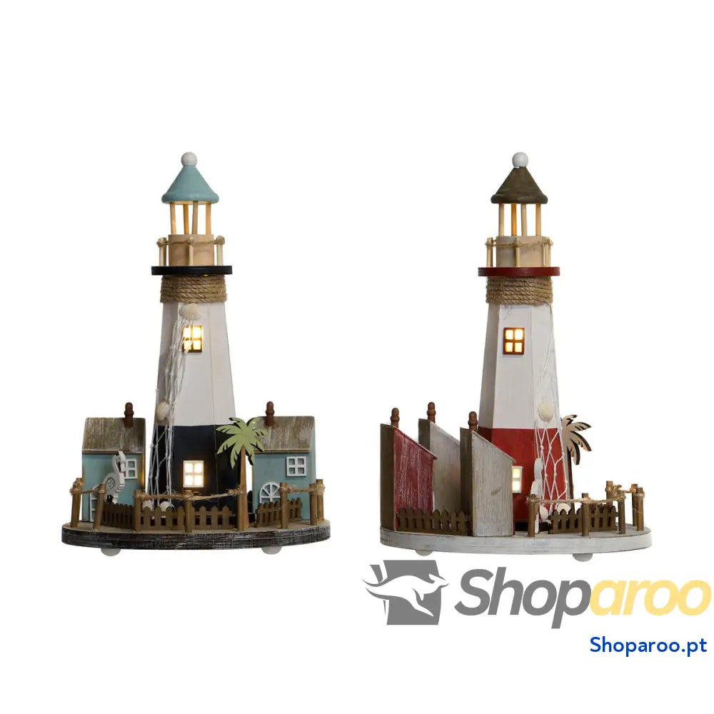 Decoração luminosa Home ESPRIT Madeira Alumínio Farol 20 x 20 x 30,5 cm (2 Unidades)