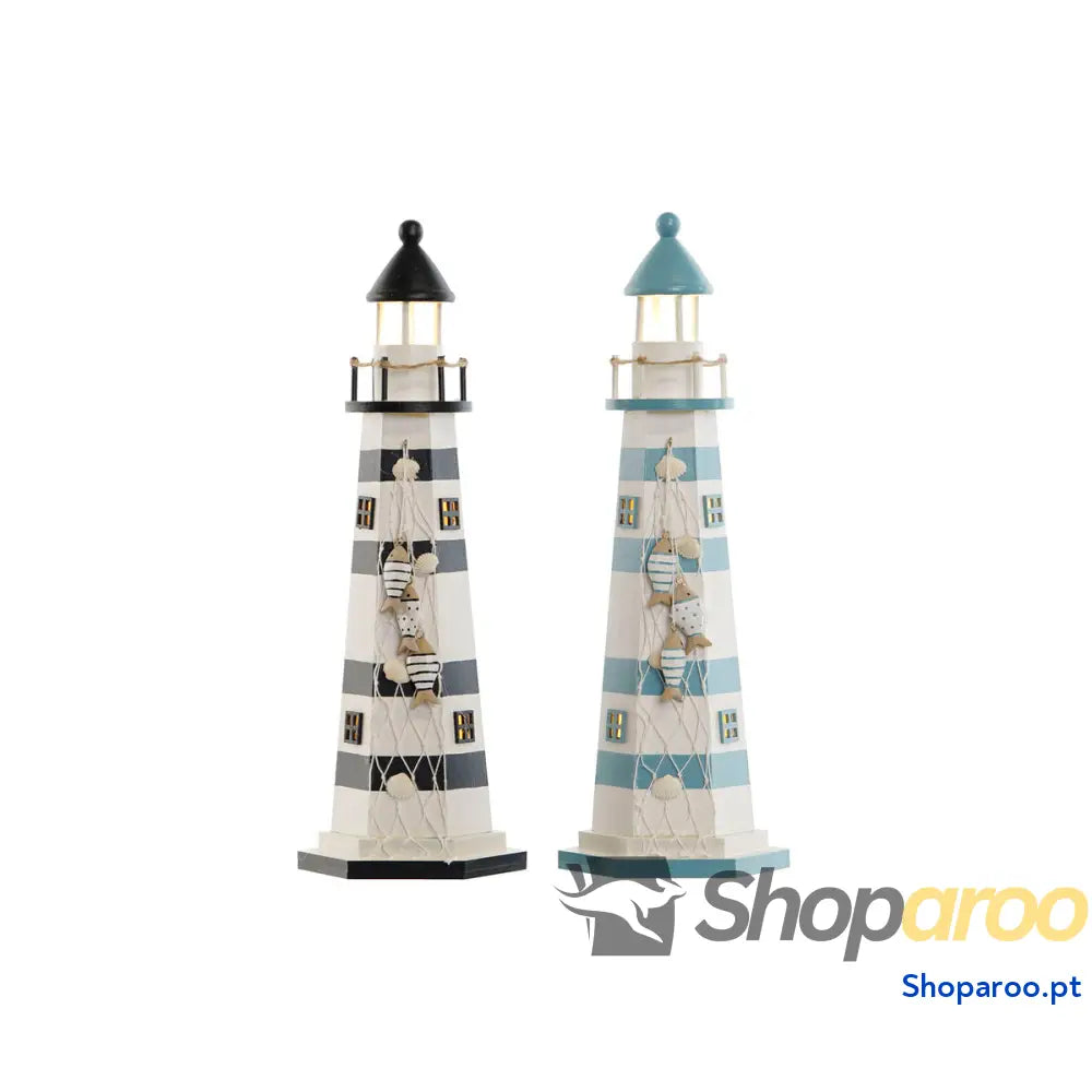 Decoração luminosa Home ESPRIT Madeira Marinheiro Farol 14 x 14 x 40 cm (2 Unidades)