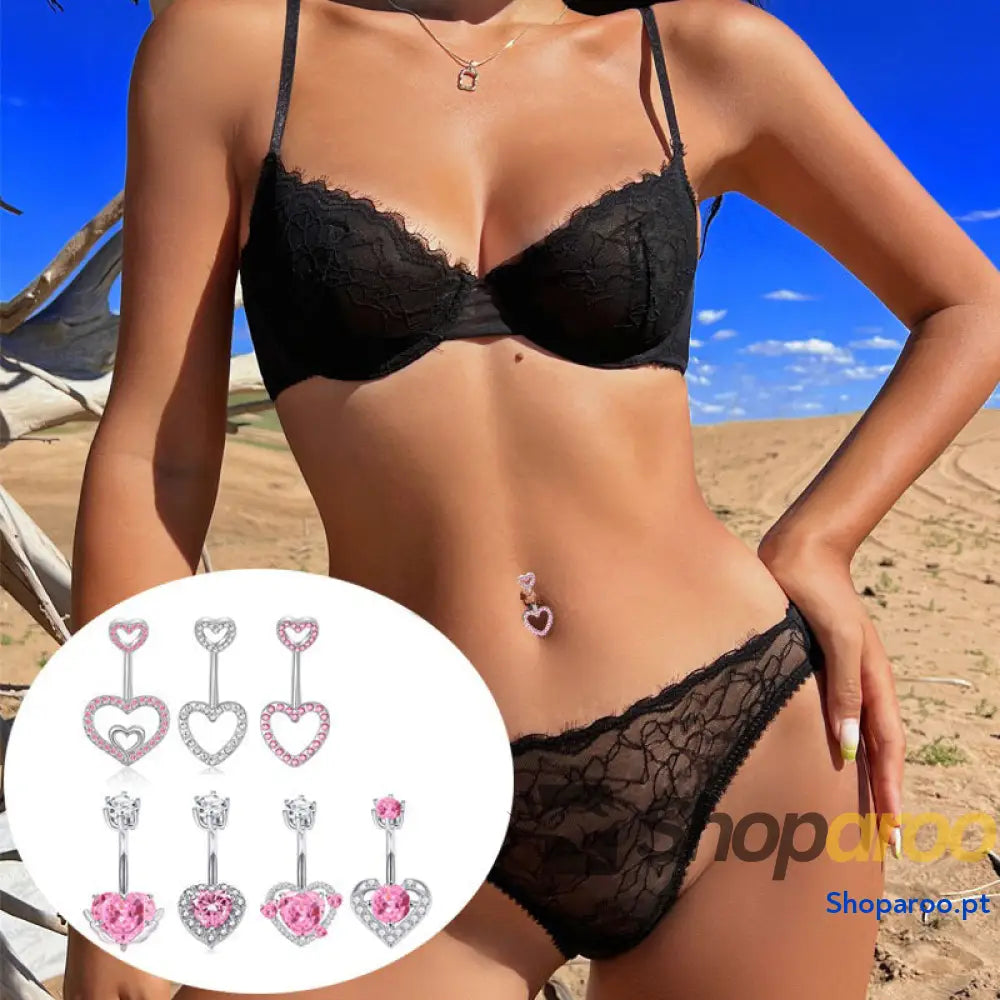 Design incrustado de pedras preciosas em forma coração oco requintado ornamento nobre para barrigaPiercing
