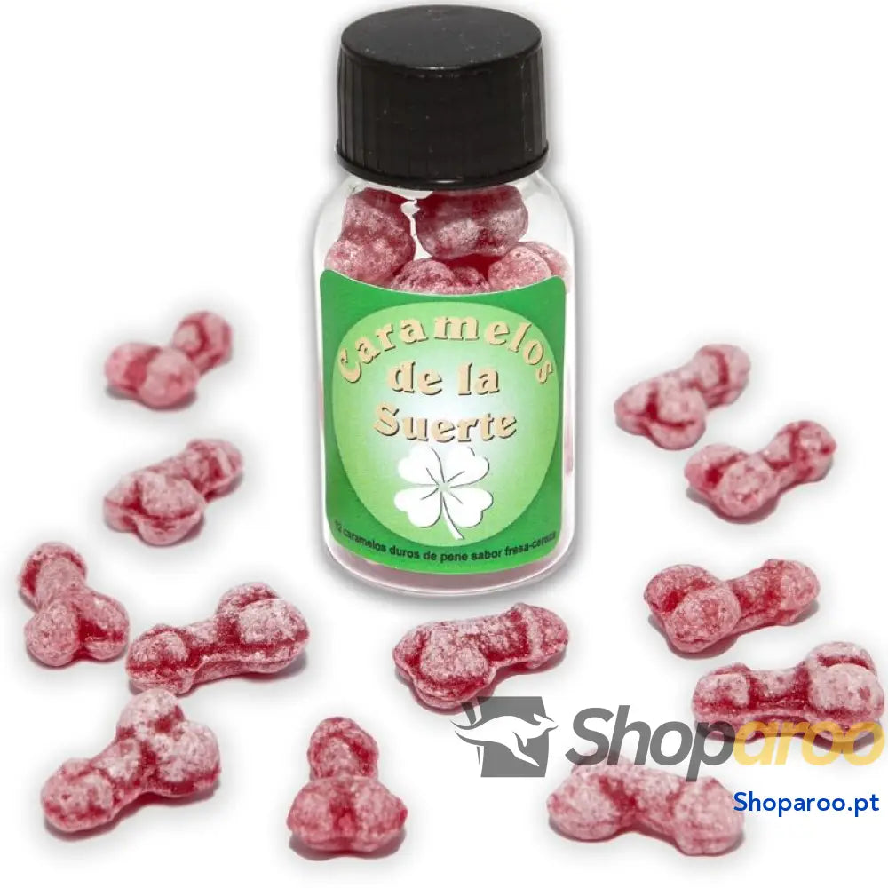 DIABLO PICANTE - 12 DOCES DA SORTE EM FORMA DE PÊNIS MORANGO/CEREJA